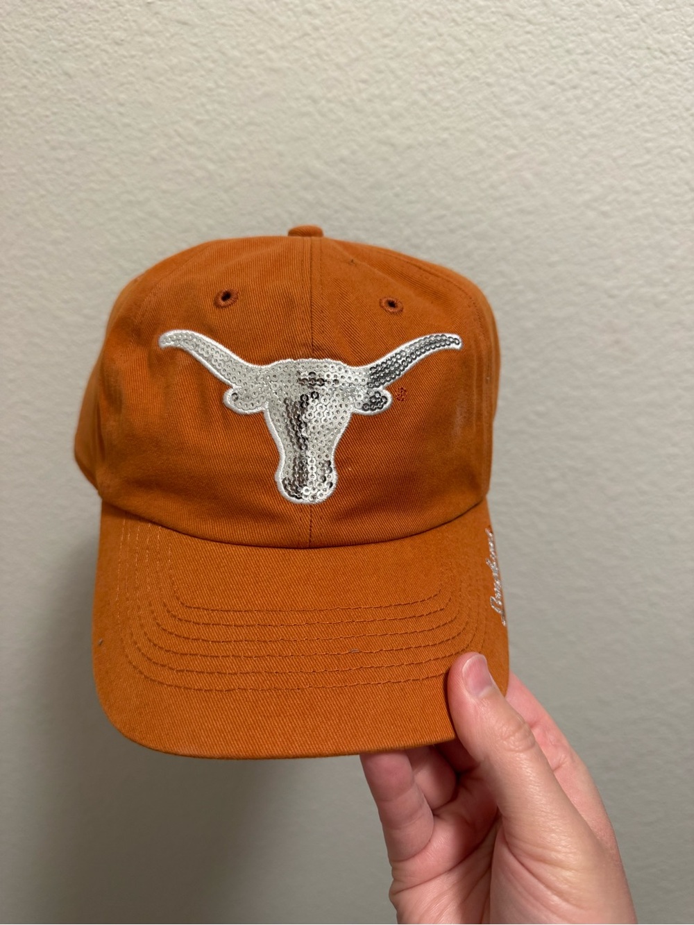 Women’s Burnt Orange Sequin Longhorn Baseball Cap